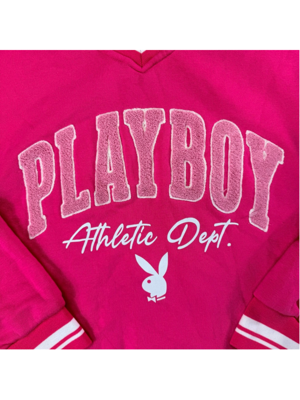 Women's Playboy Pink V-Neck Sweatshirt & Joggers Sweatpants Set Medium Soft - Picture 3 of 16
